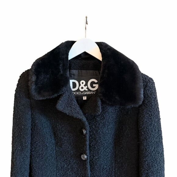 Dolce & Gabbana Vintage Y2K Black Coat with Fur Collar SC EU 38/ US 6 - Picture 3 of 16